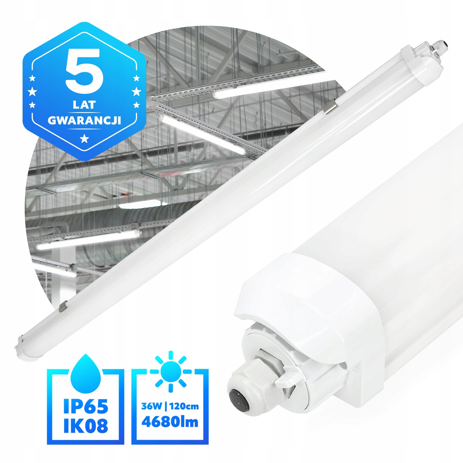 Hermetické Led svítidlo 36W Lineární 4000K IP65 Garážová lampa 4680lm