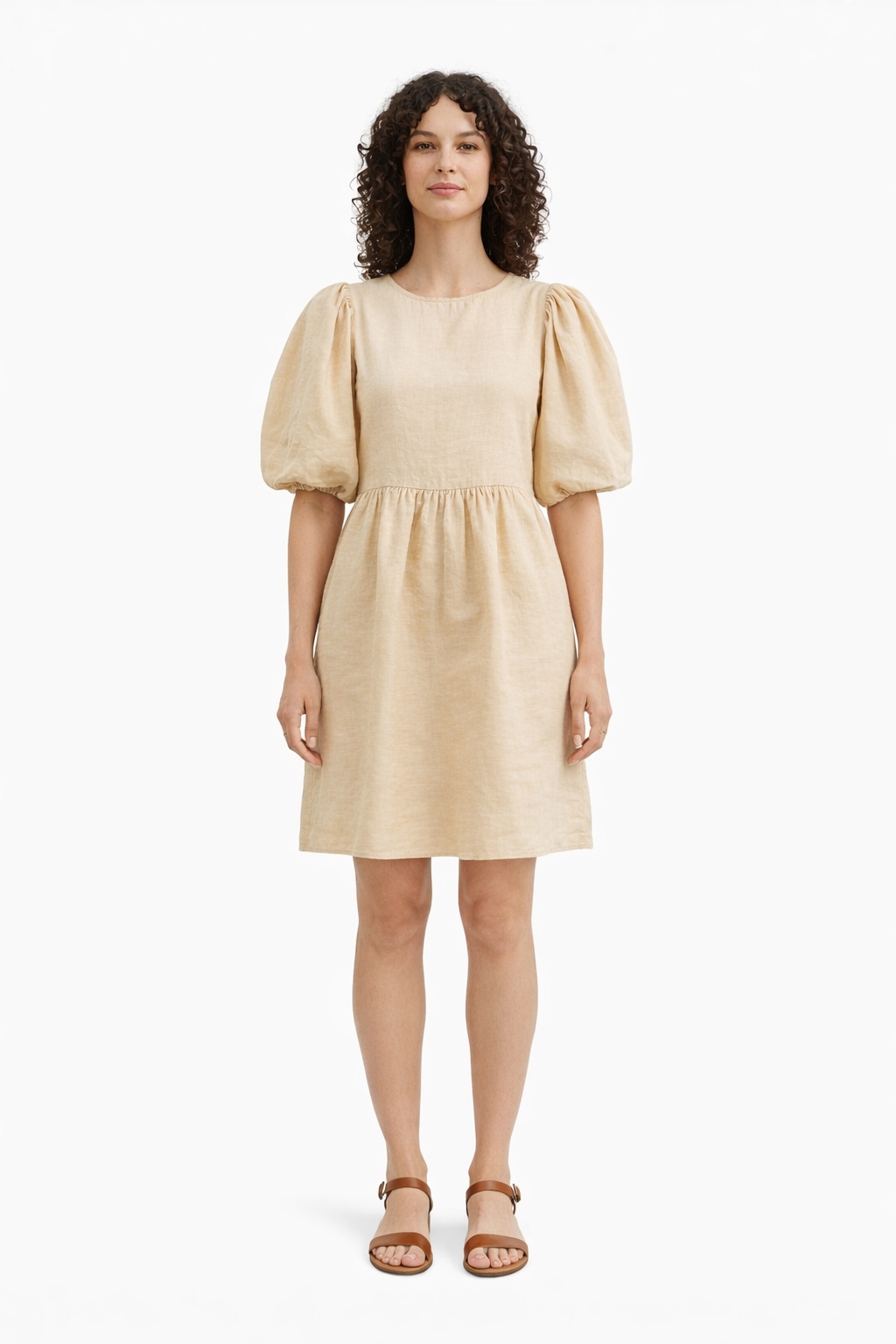 Béžová Široká Šaty S Bufíky A Rukávy L I3A