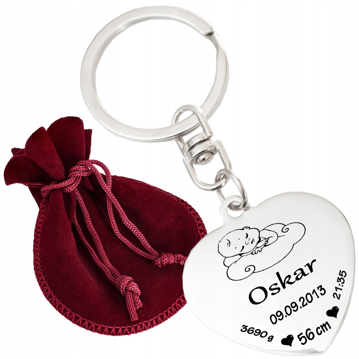 

Brelok z Grawerem zawieszka Metryczka dziecko Stal