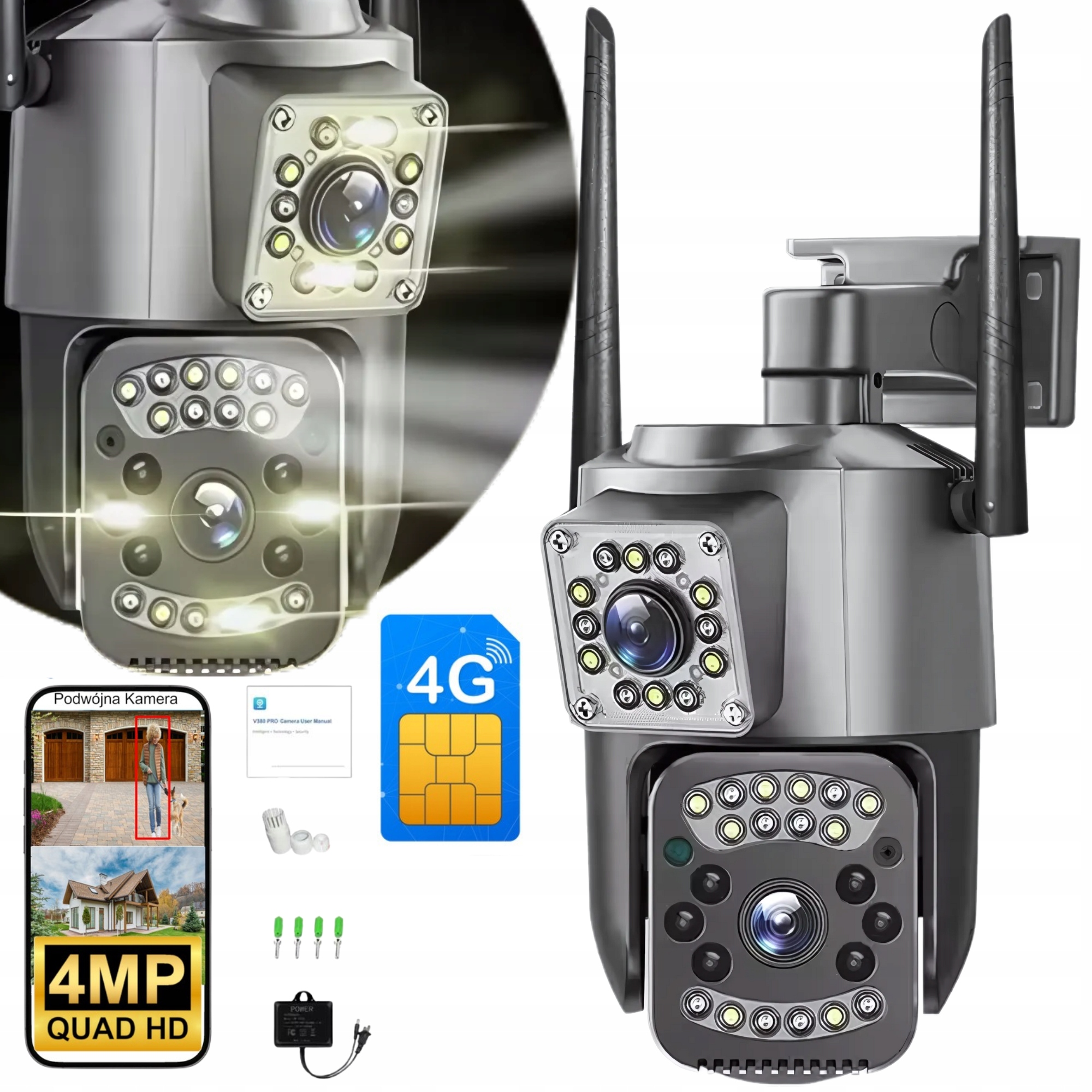 Dvojitá vonkajšia kamera 4MPX Qhd 4G Gsm Lte otočná Smart Zoom x10 4MP