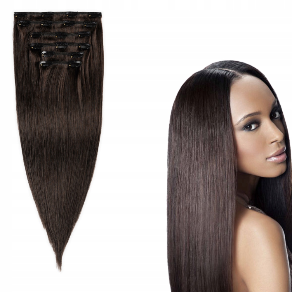 přírodní vlasy clip in tmavě hnědé 53 cm 120 g #1B