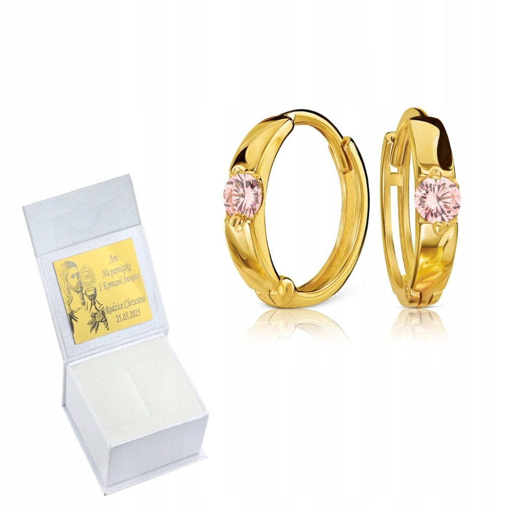Zlaté Náušnice Pro Dívku 585 Růžová Zirkon Svaté Přijímání Křtu