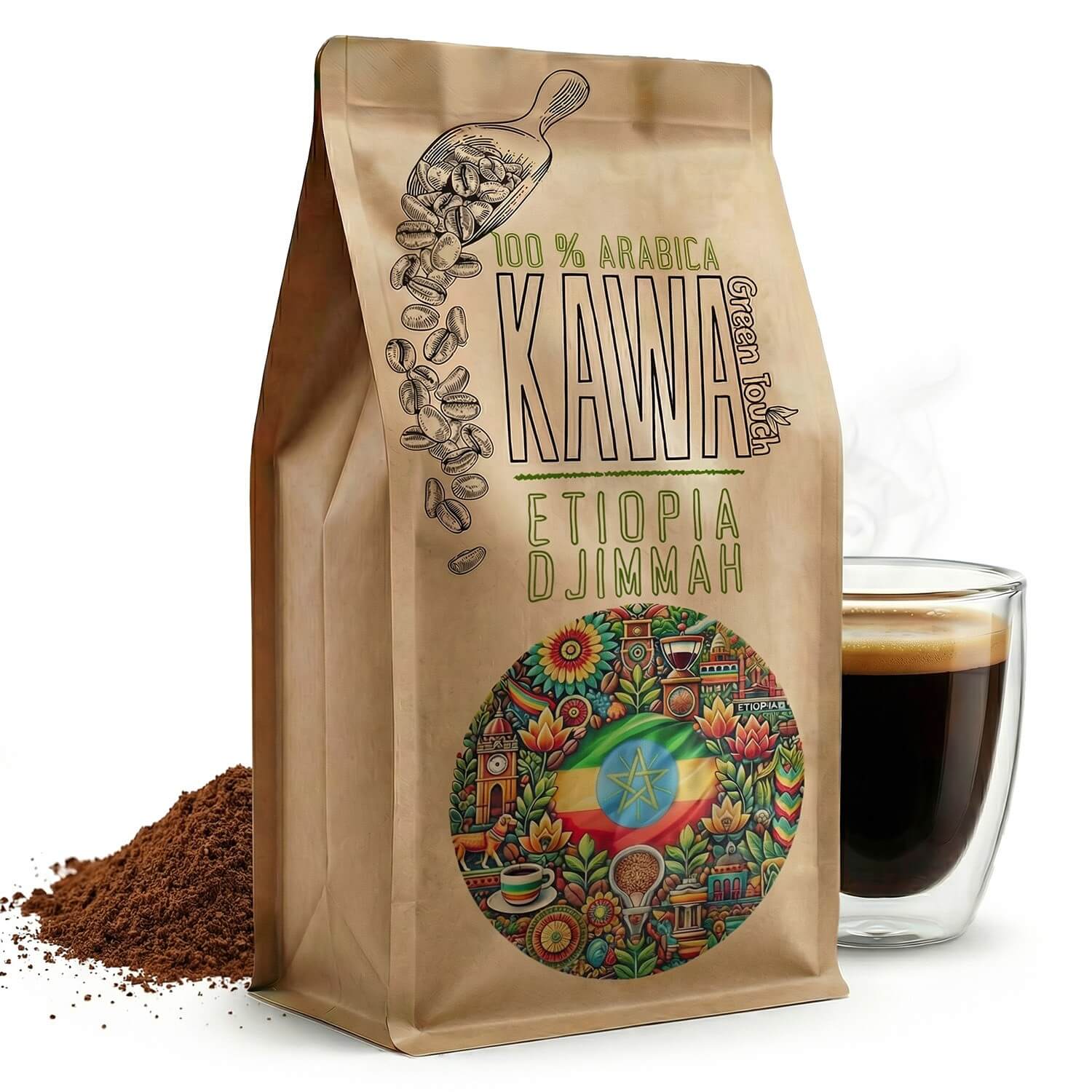 mletá káva Etiopie Djimmah Ethiopia 100% arabica 1 kg Green Touch