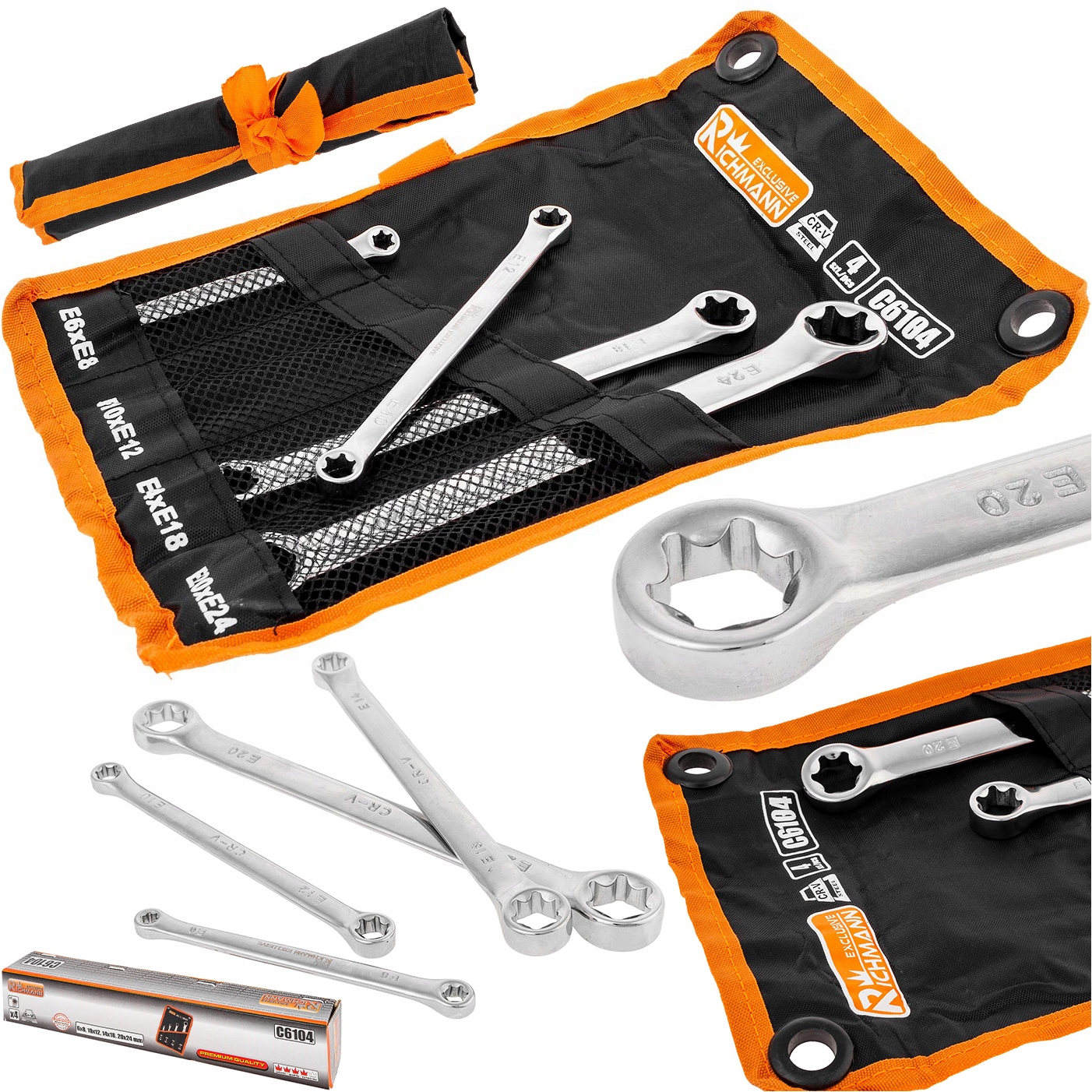 Klucze Oczkowe Torx Dwustronne Zestaw W Płachcie Stal Cr-v E6-E24 MM 4 Szt.