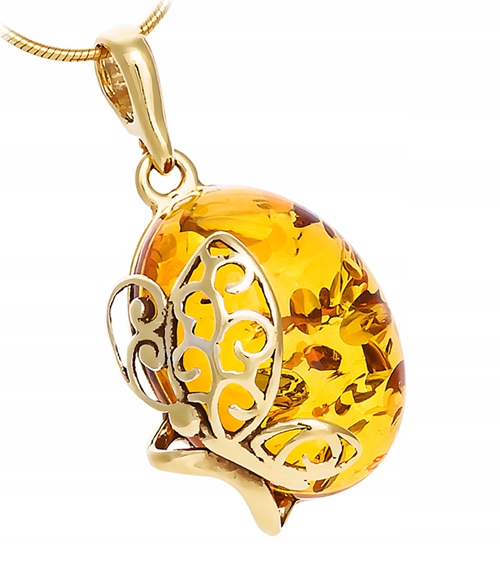 ZŁOTY WISIOREK motylek z naturalny BURSZTYN bałtycki SREBRO 925 POZŁACANE Marka Inna marka