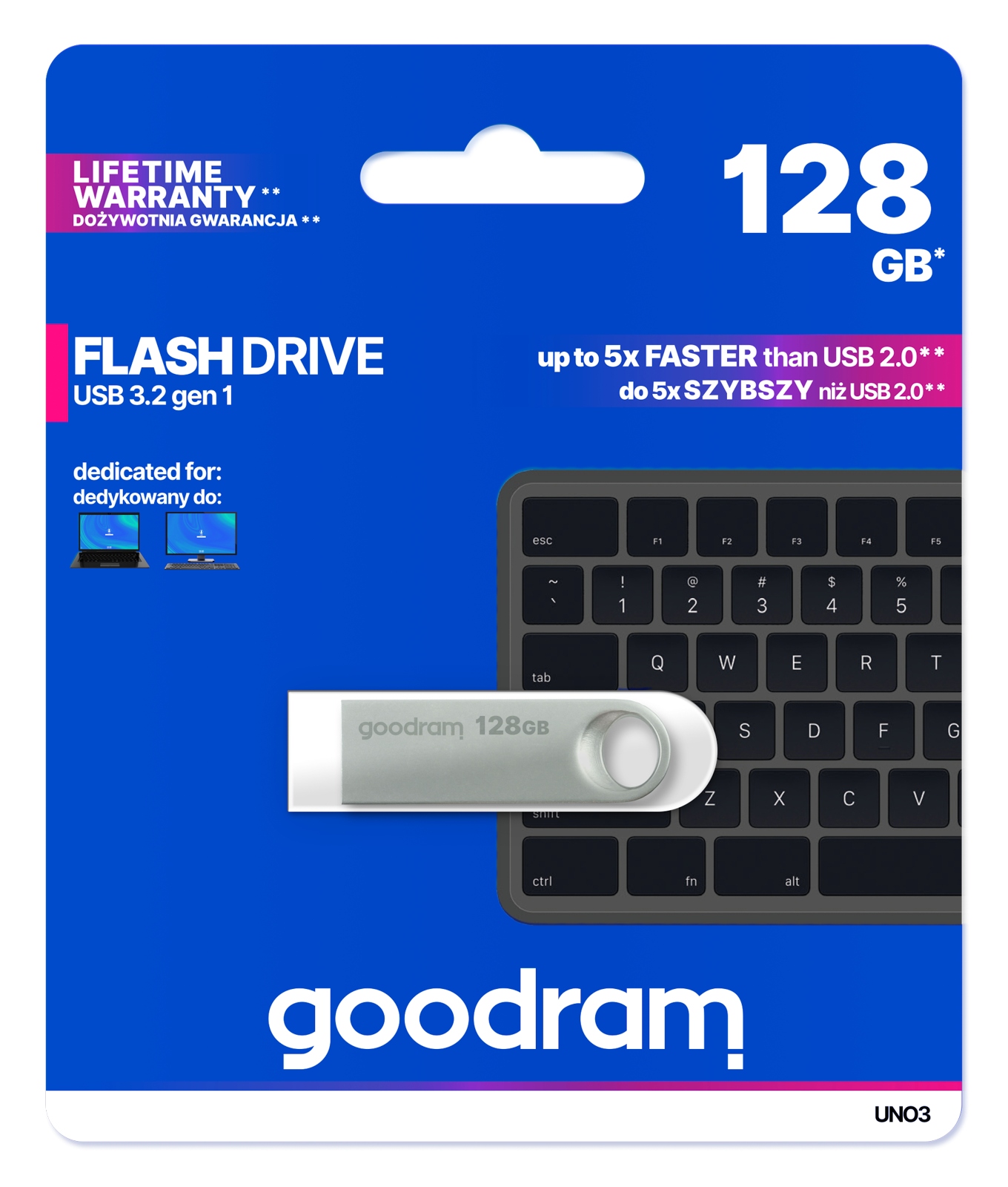 Pendrive Goodram Usb 3.0 128GB UNO3 60MB/s memória 3.2 gen 1