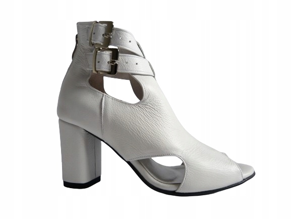 Bílé jarní letní kožené Kotníkové Boty s podpatkem Gopol 37,5, pohodlný podpatek