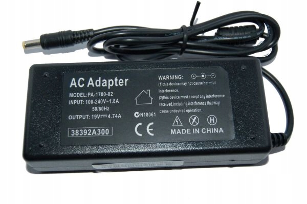 Zasilacz PA-1700-02; 19V; 4,74A; wtyk 5,5/1,7mm; polaryzacja w środku.