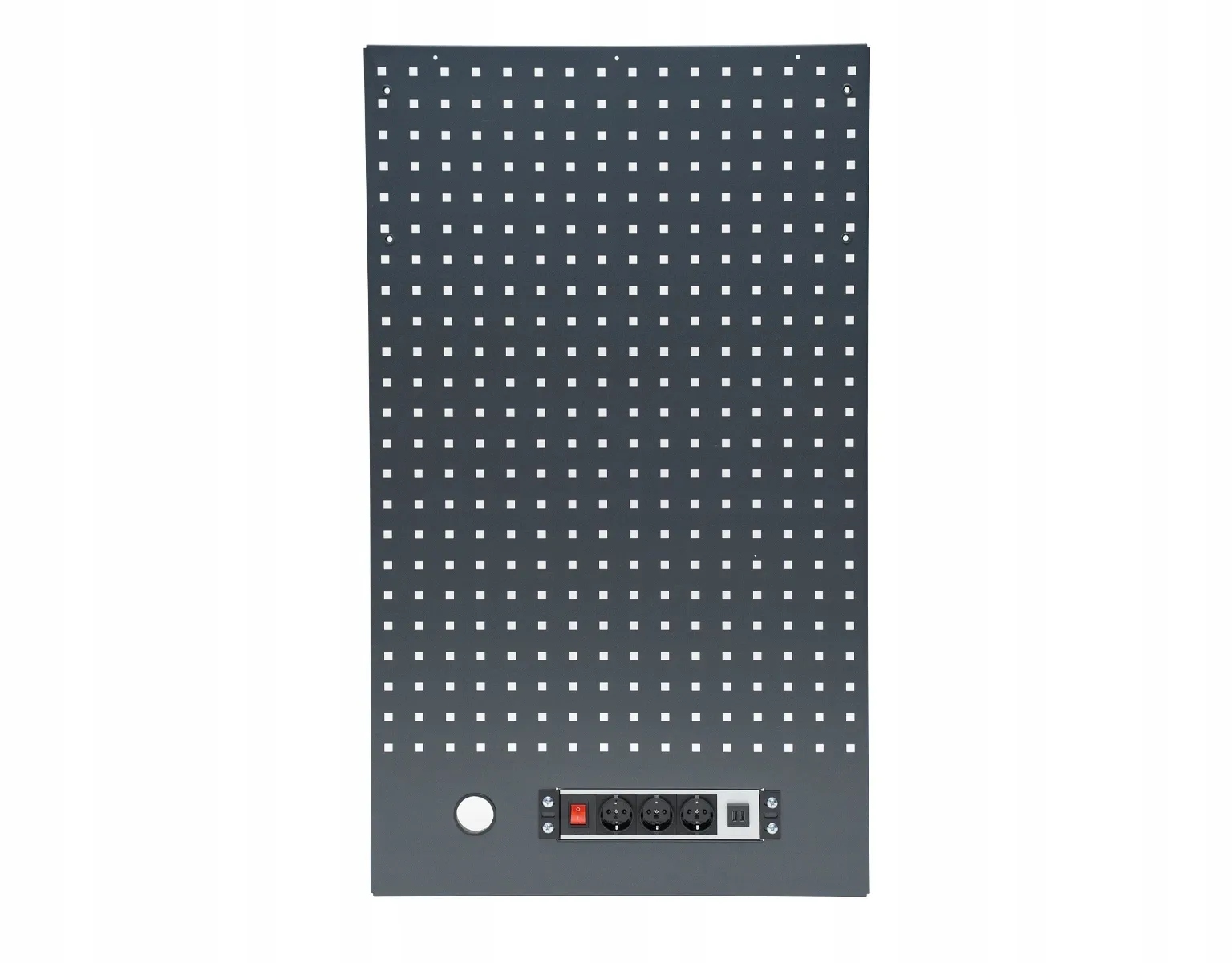 Perforovaný panel s elektrickou lištou, tabuľa 230 V, 614 x 1052 mm