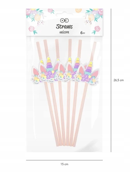 SŁOMKI RURKI PAPIEROWE URODZINY DEKORACJA JEDNOROŻEC UNICORN 6x EAN (GTIN) 5904541052267