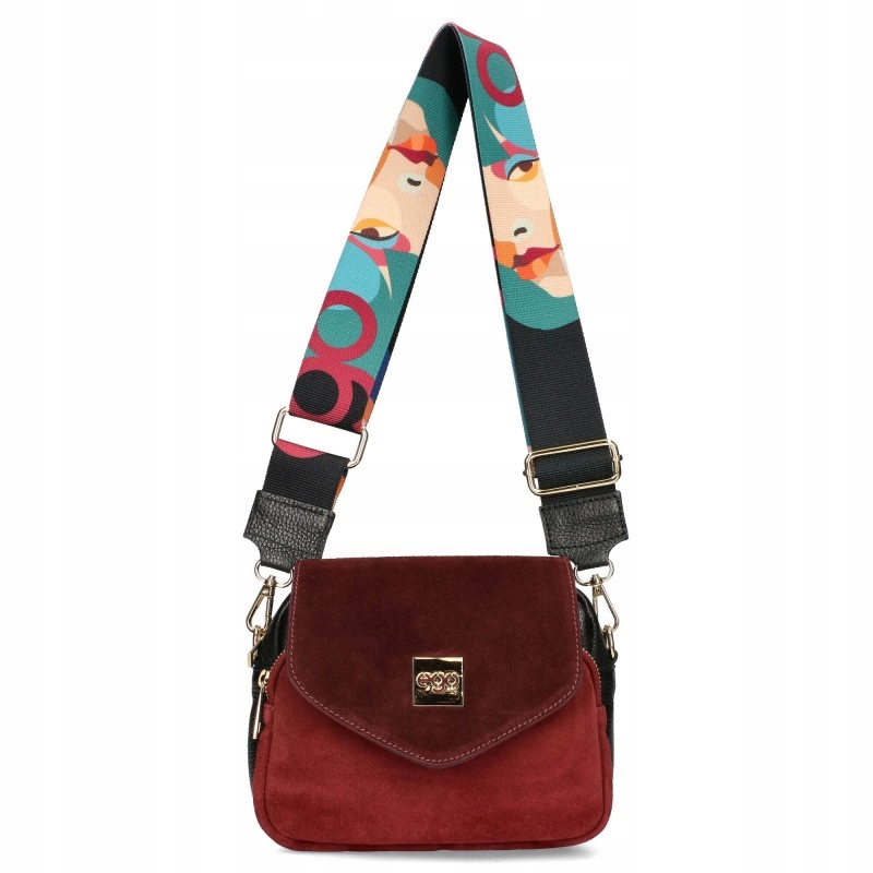 Torebka Damska Ego Z Wymienną Klapką Skóra Naturalna Zamsz Bordowa