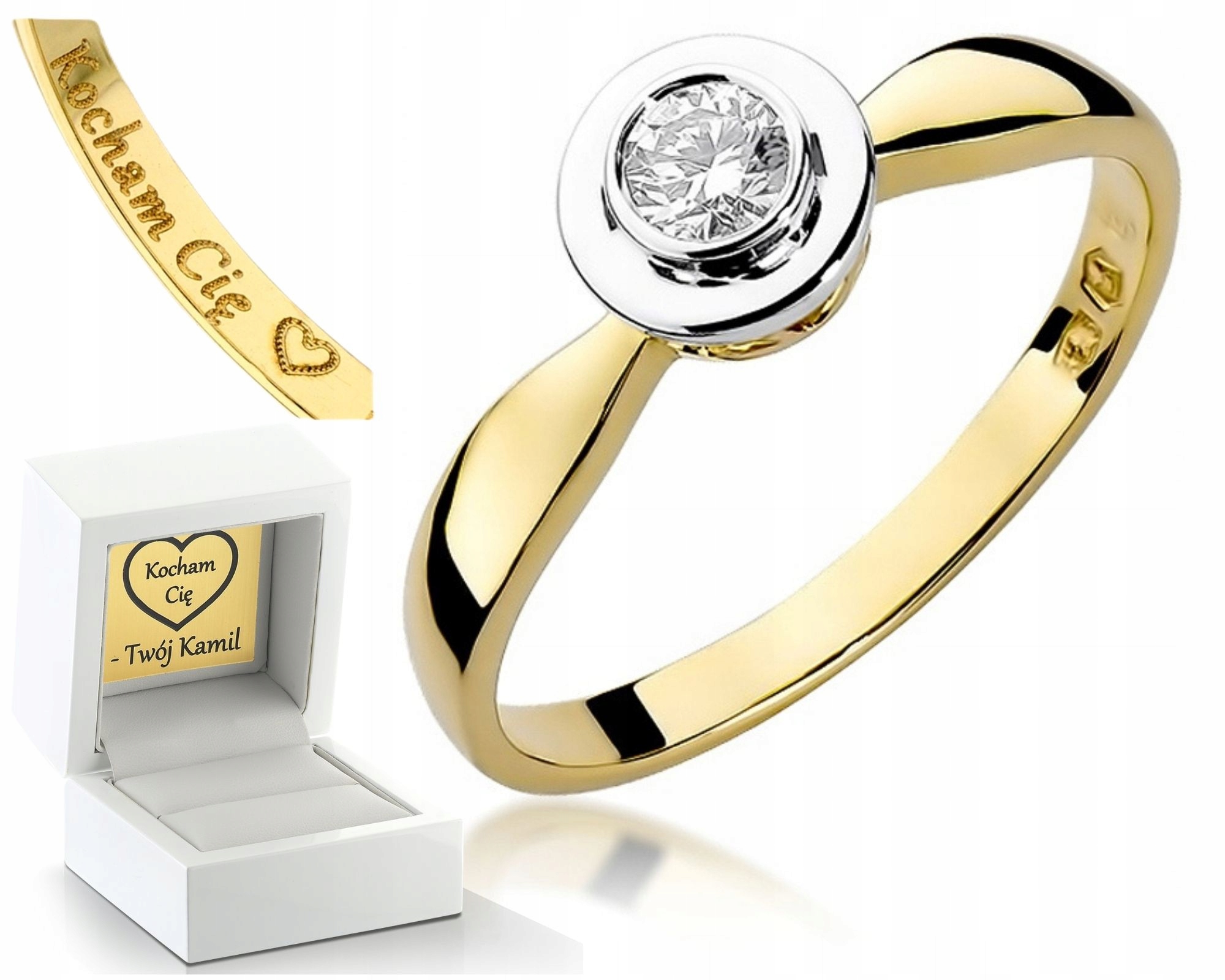 Prstýnek Briliant 0,20 Ct Klasika 0,585 Gravírování Pro Ženu