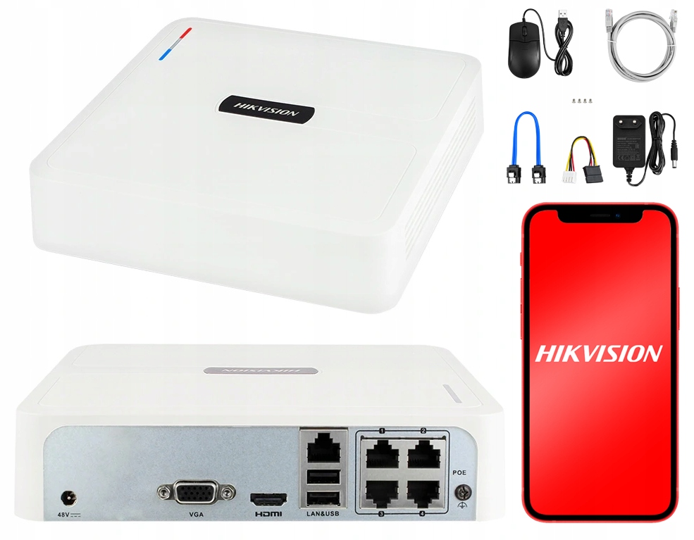 

Rejestrator Ip Hikvision 4x PoE H.265 do 6Mpx Apka