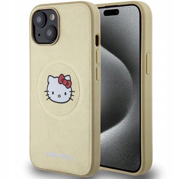 Pouzdro Hello Kitty Leather Kitty Head Magsafe pro iPhone 15 zlaté