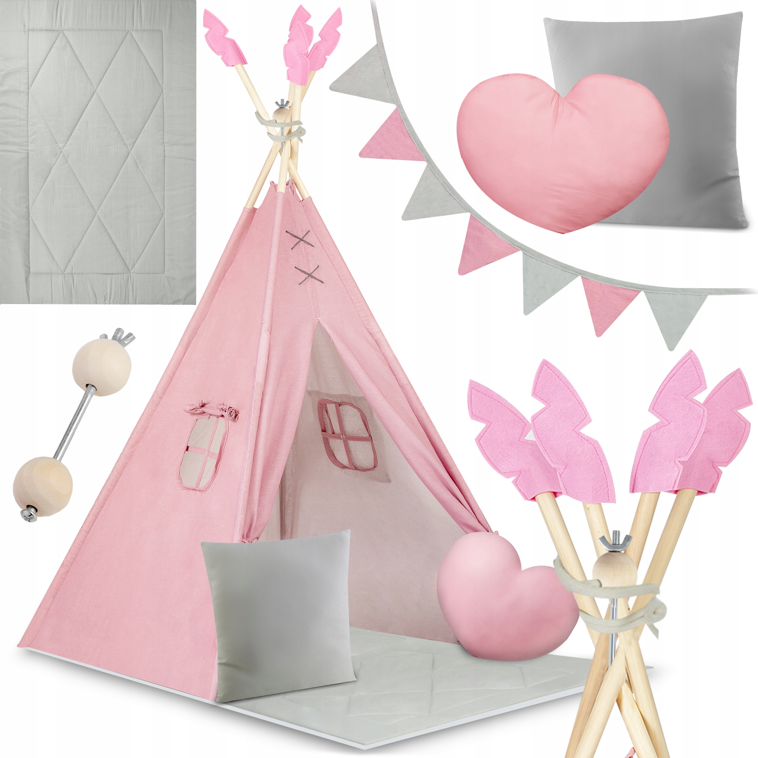 Tipi namiot dla dzieci Teepee Girlanda Poduszki Duża Mata Stabilizator