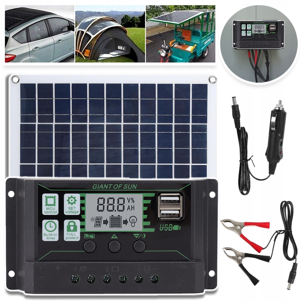 Sada Solárních Panelů Solární Nabíječka Regulace 100W 12V Pro Dům