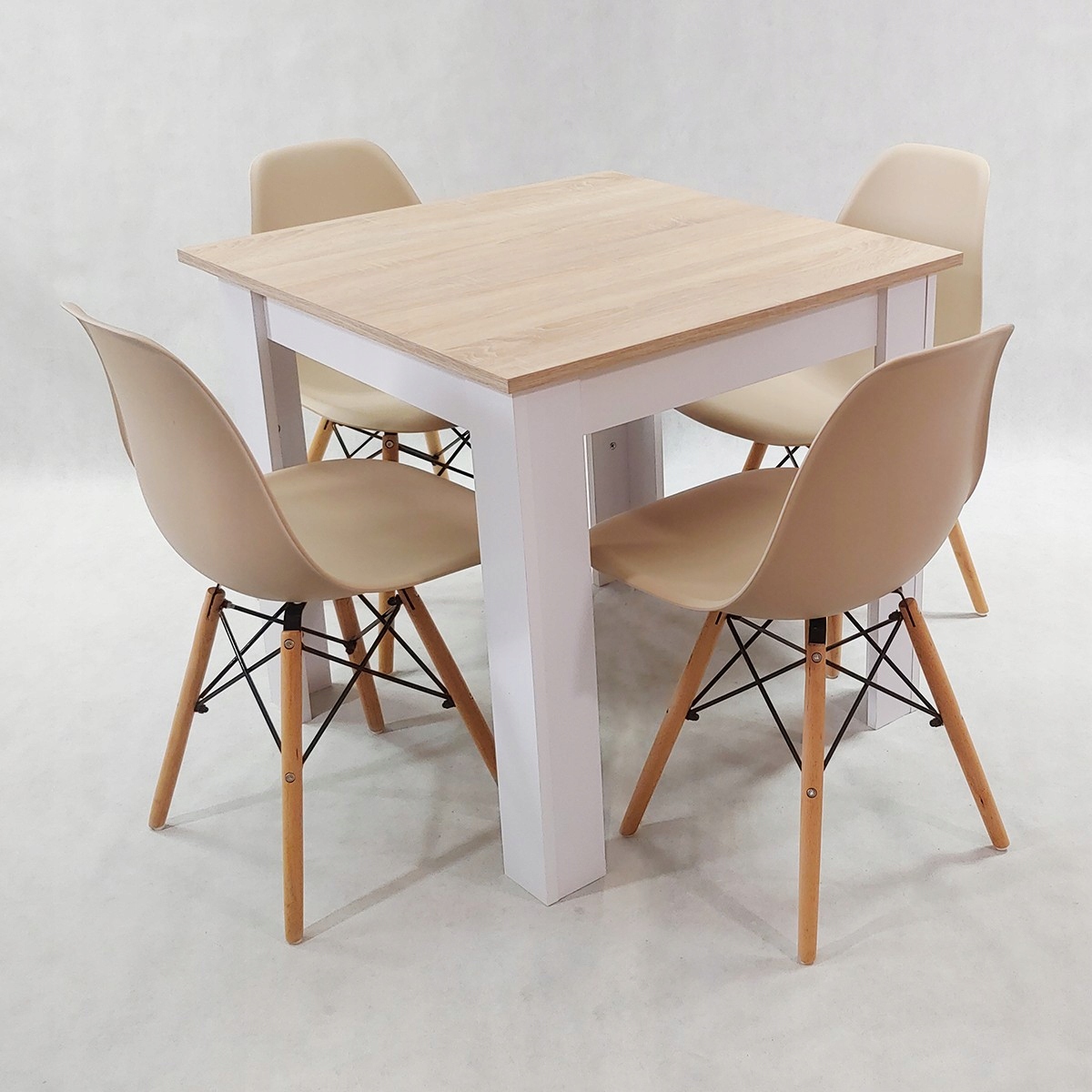 Zestaw stół Modern 80 SW 4 krzesła Milano beżowe skandynawskie Stan opakowania oryginalne