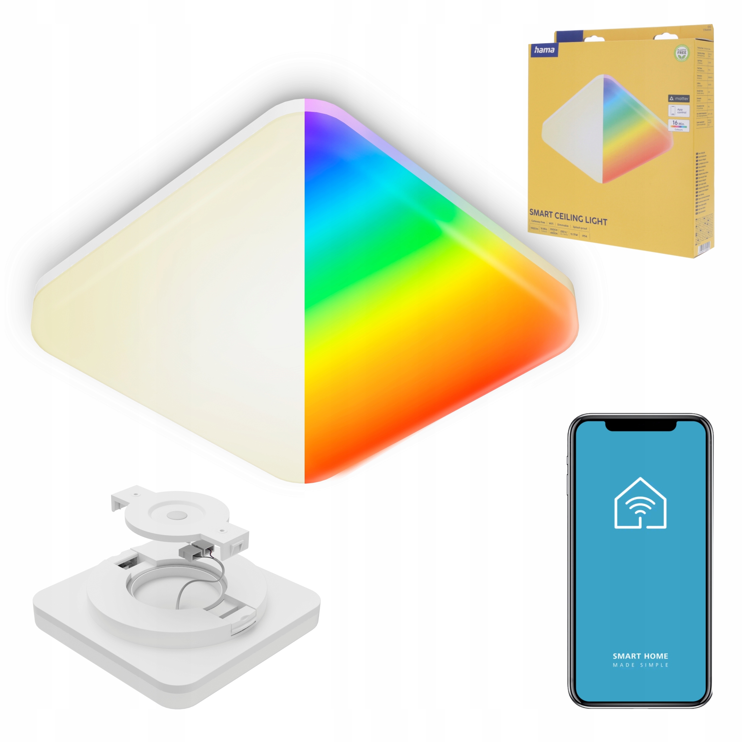 Inteligentna lampa Hama sufitowa Led Wi-Fi Rgbw ściemnialna Matter Smart