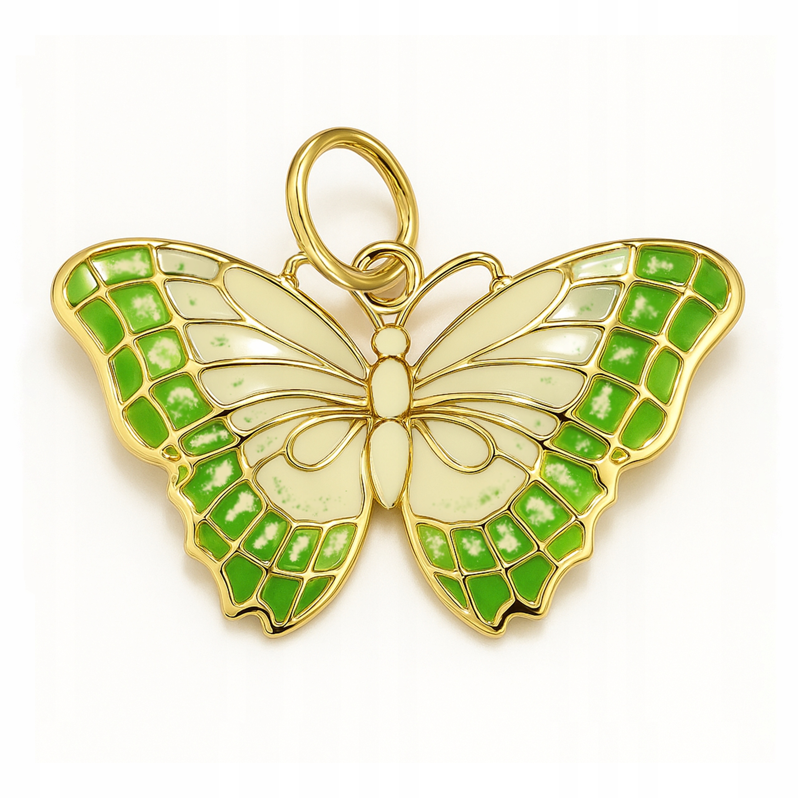 Zlatý přívěsek s motýlem Zelený motýl Smalt na řetízek Zlato Ryzost 585
