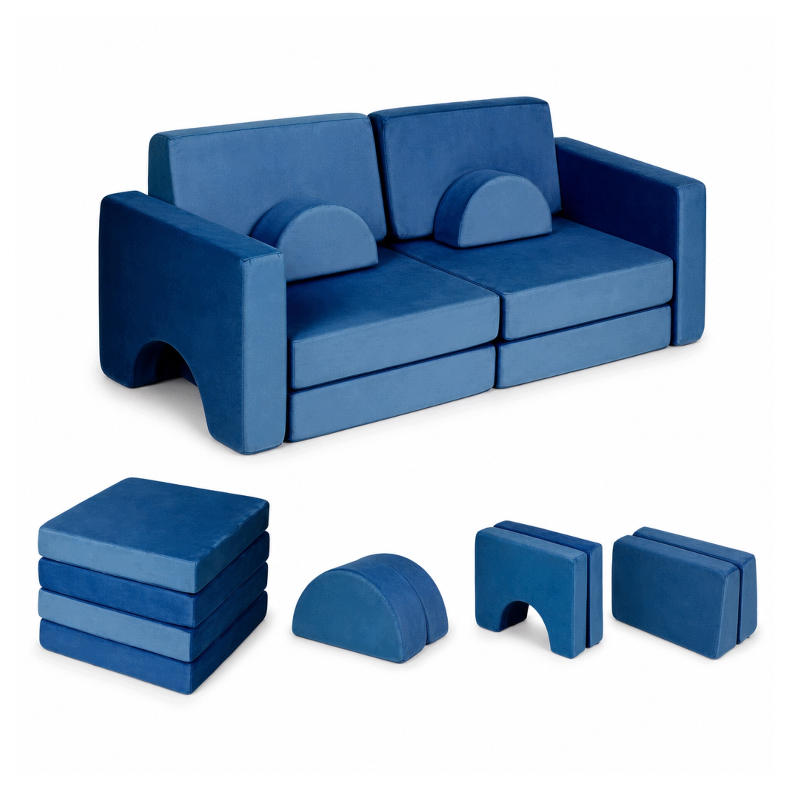 Duża Sofa Składana Modułowa Dla Dzieci 2-osobowa 10 Elementów Niebieska