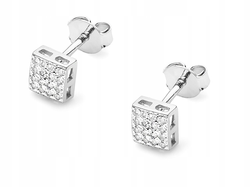 Zlaté náušnice 585 čtverečky s brilianty 1,15 g s diamanty na tyčince