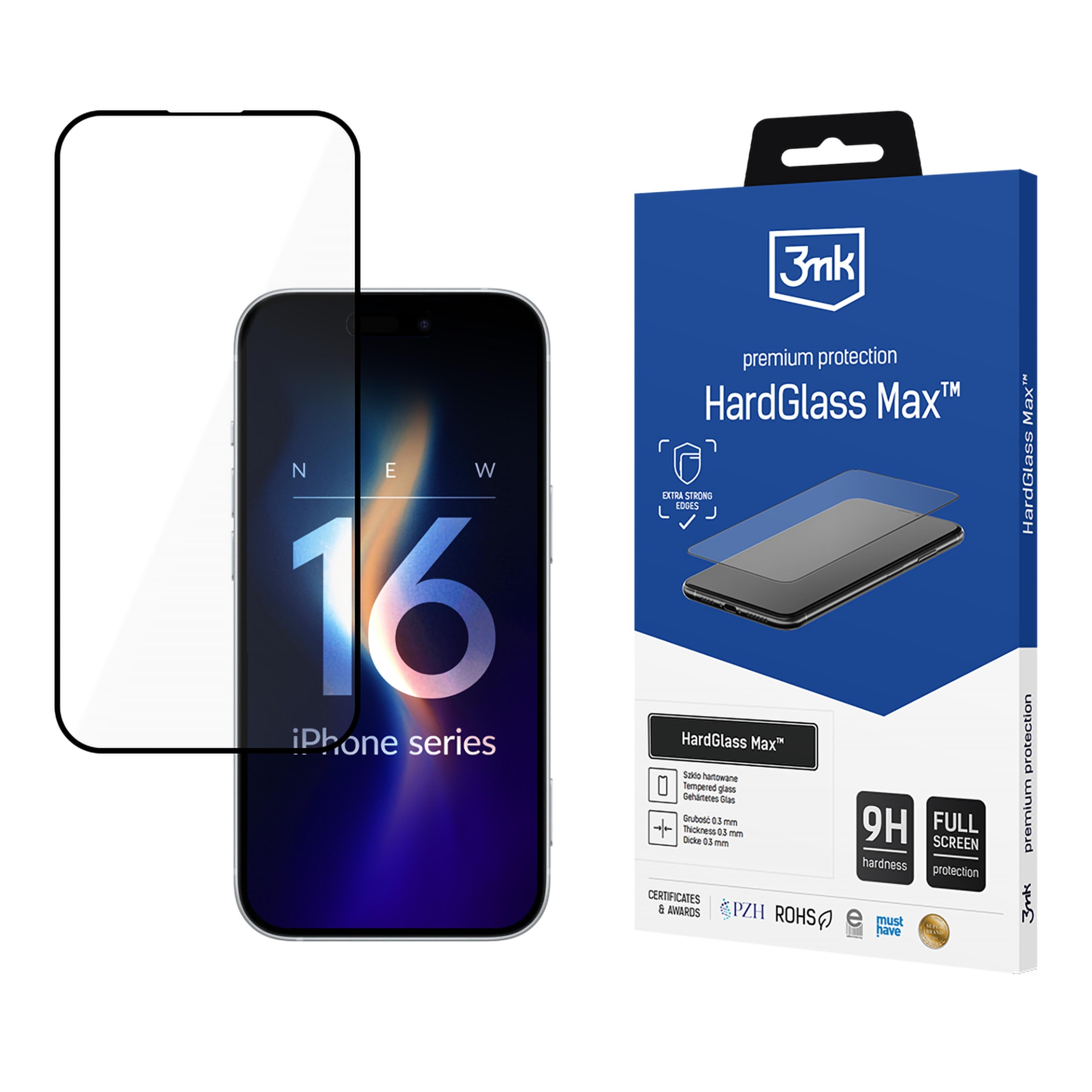 Szkło hartowane 3mk HardGlass Max Black na iPhone 16 Plus 3mk Protection