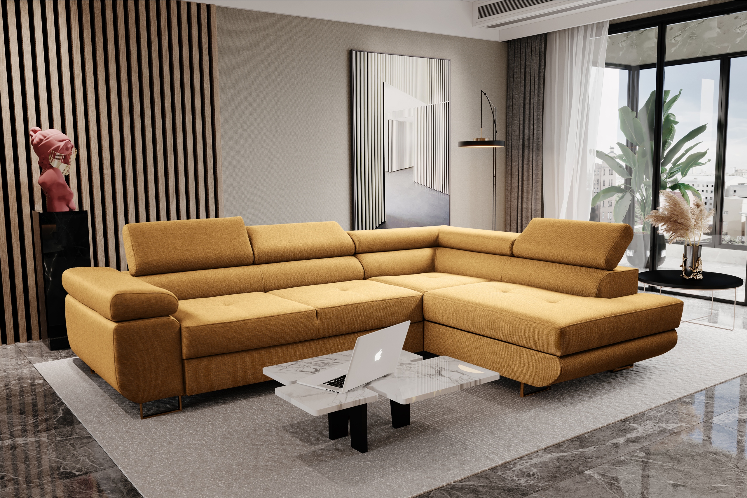 Duży Narożnik ALI Rozkładany Rogówka Sofa Spania