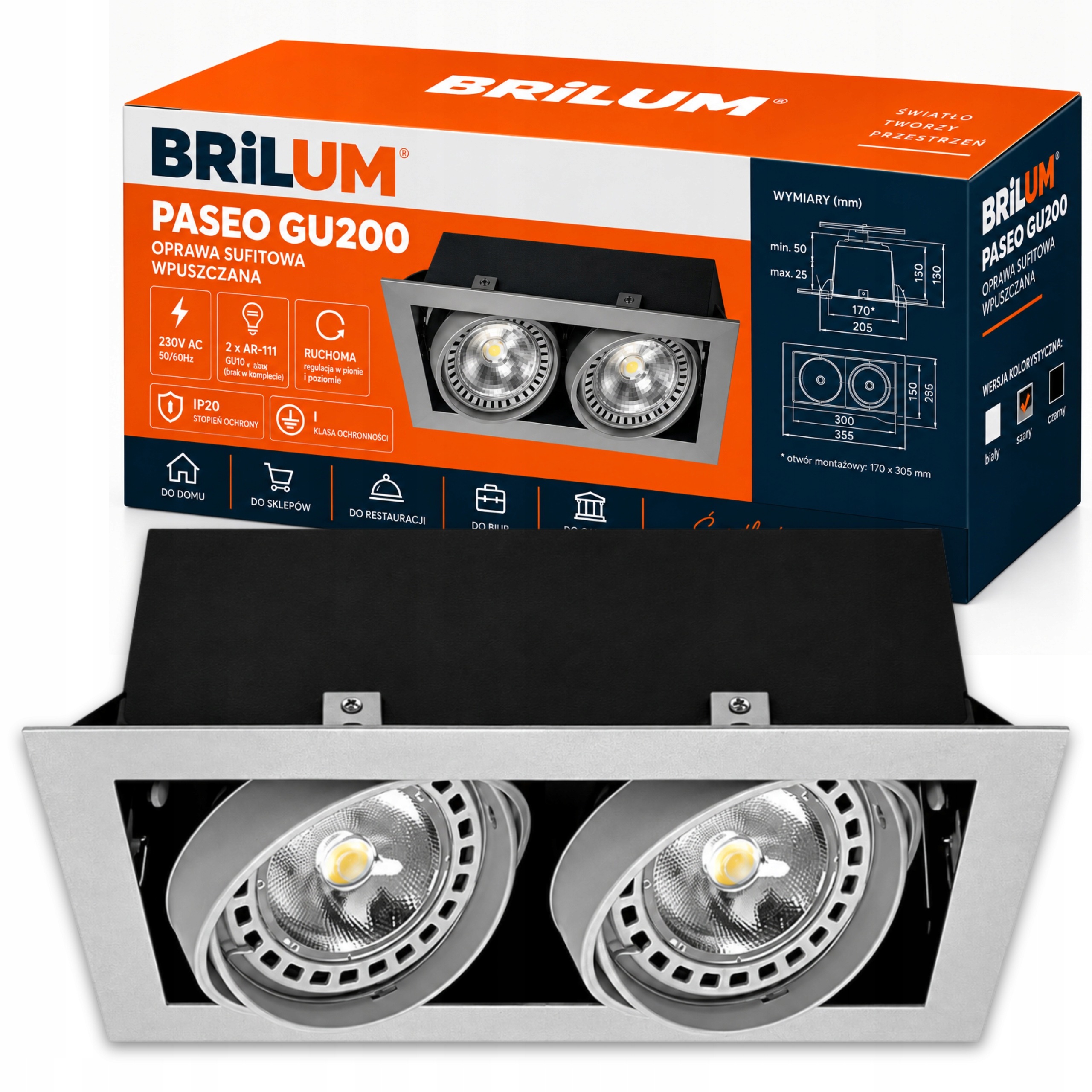Stropní podomítkové svítidlo Led kostka GU10 Pohyblivá lampa Šedá Paseo GU200