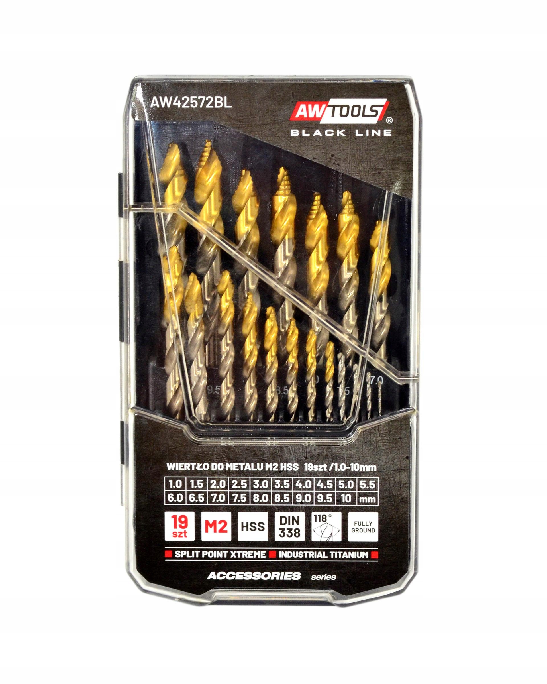 Vrták Do Kovu M2 HSS-TiN sada 19 ks 1.5-10 mm Black Line Awtools