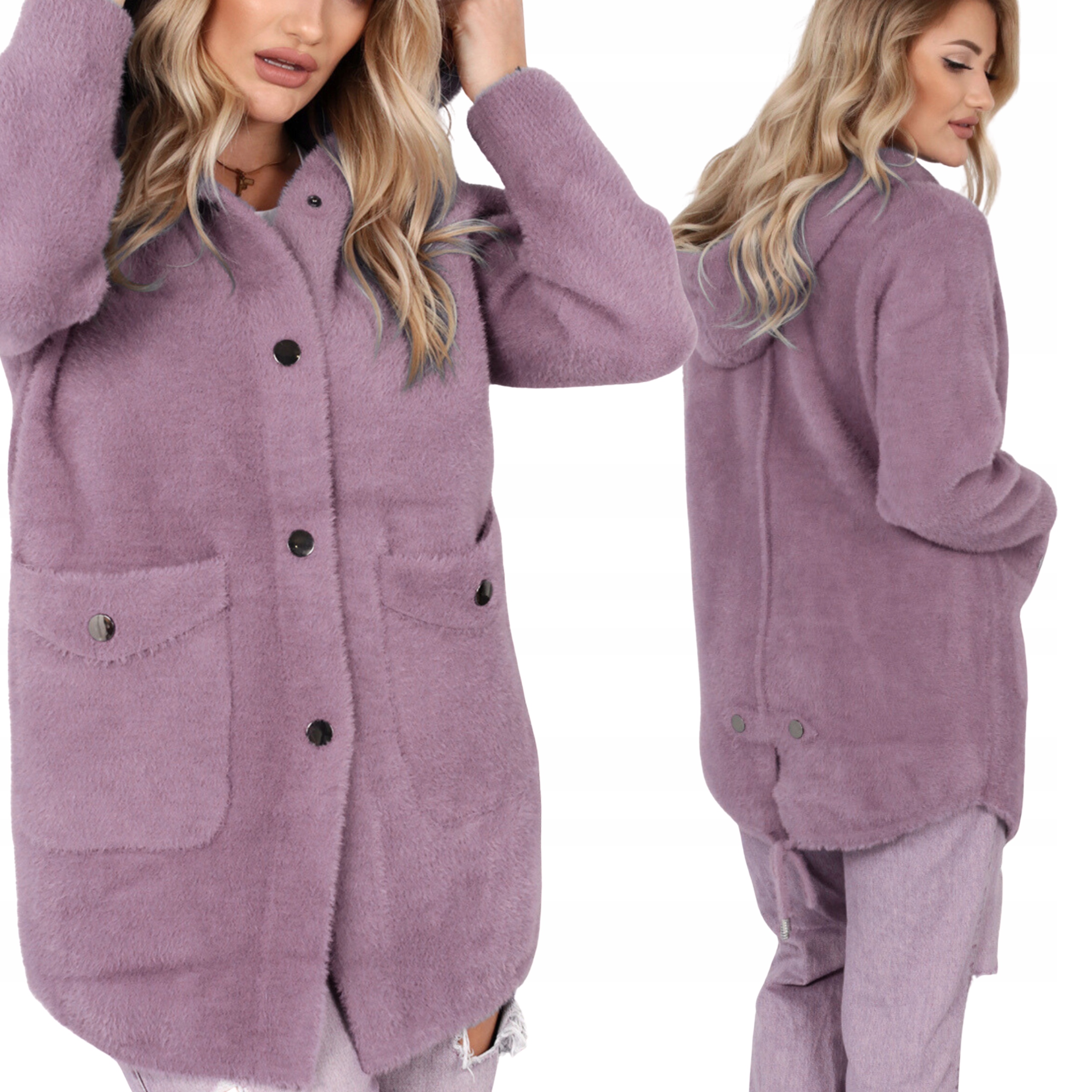 Płaszcz Sweter Kaptur Alpaka Ciepła Modny Kobieca Długa Zg Law 2180