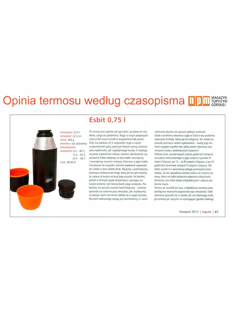Termos Esbit Vacuum 0,75L - black Model Vacuum Flask