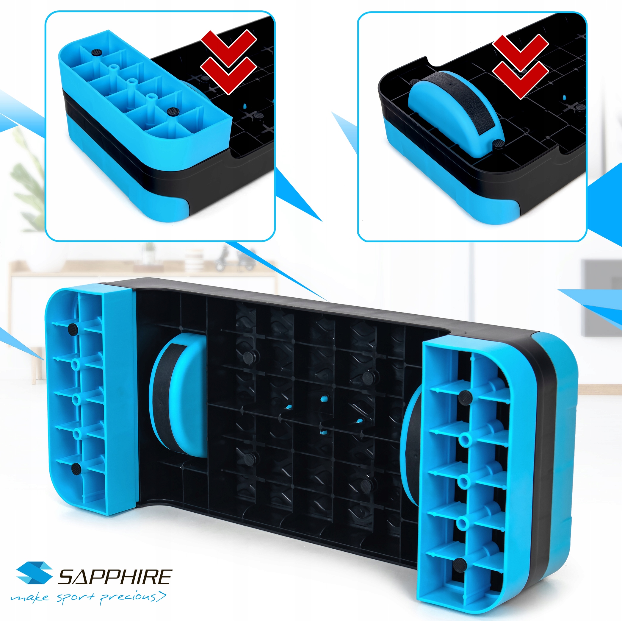 STEP do ćwiczeń fitness AEROBIKU 2 stopnie TRENER RÓWNOWAGI modułowy PODEST Model SG-057_blue
