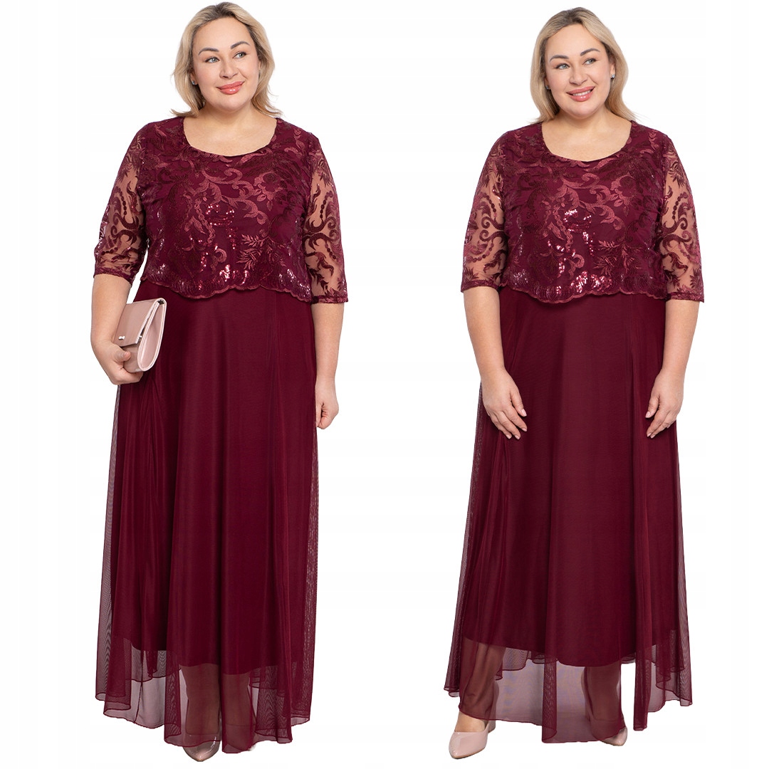 Bordó šaty s krajkou a flitry plus size velikost 64