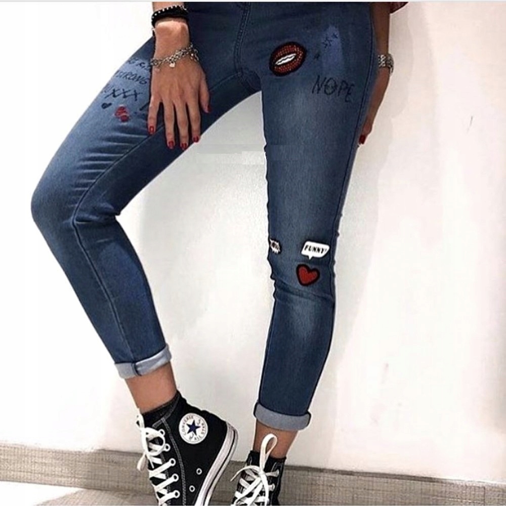 CALZEDONIA SPODNIE JEANS SKINNY cekiny 36 Model Patch SKINNY