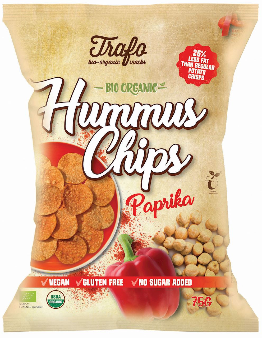 4 x Chipsy Z Cizrny Paprikové Česnekové Bio 75 g Trafo