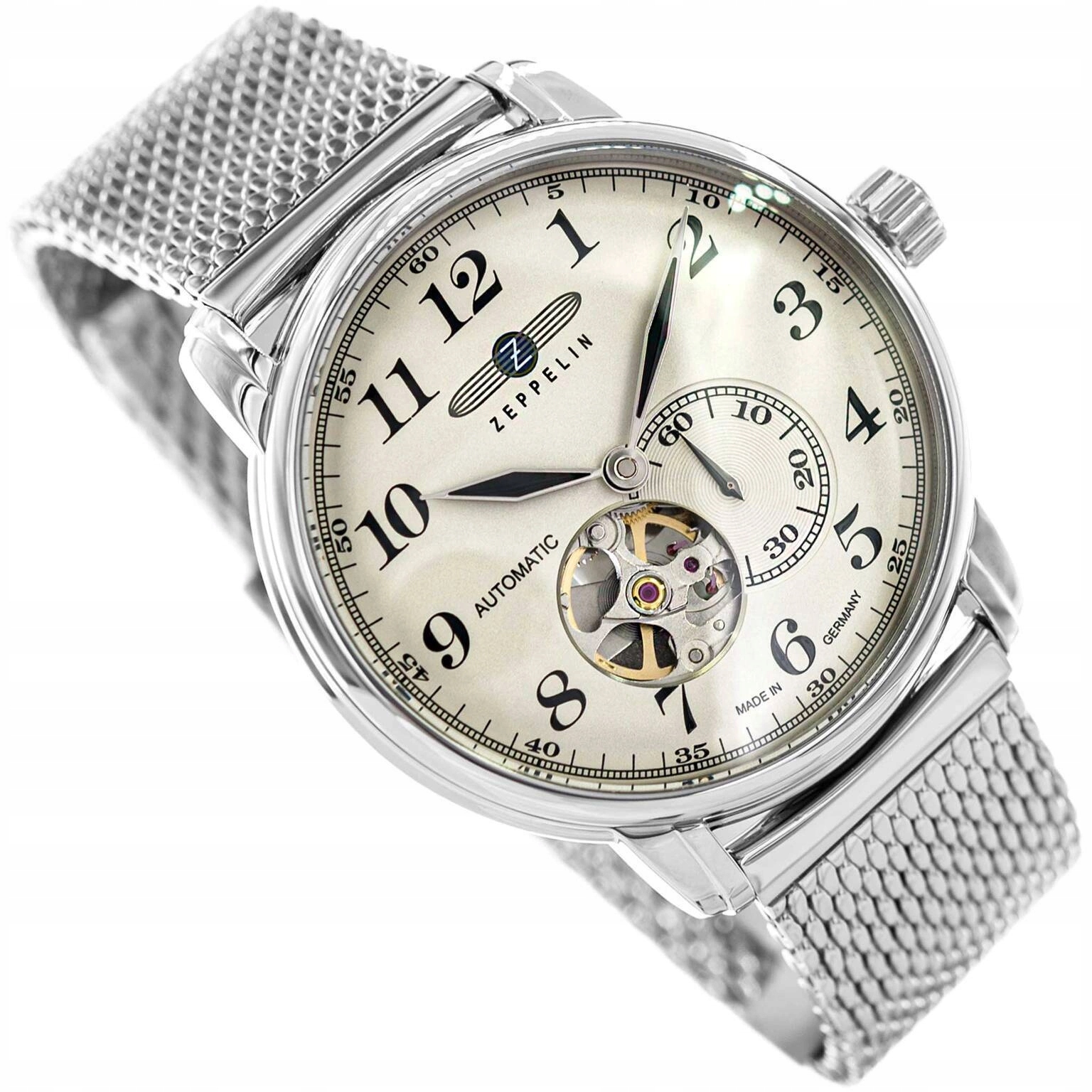 Pánské Hodinky Zeppelin 7666 M-5 Graf LZ127 Stříbrný Náramek Mesh Elegantní