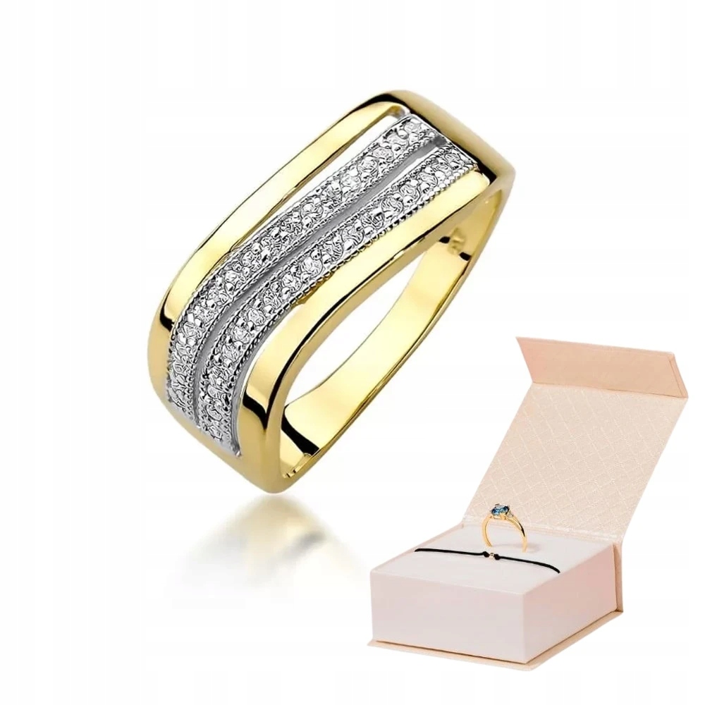 Zlatý Prstýnek Široký 585 S Diamanty Plochý, Nádherný Zlatý Náramek