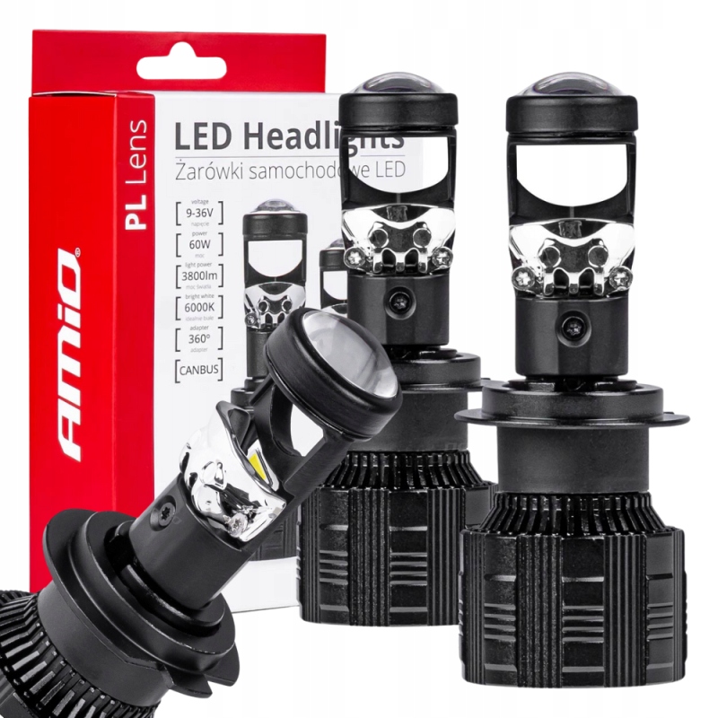 2x Żarówki Samochodowe H7 Led Pl-lens Soczewka 12V 24V 60W 6000K Canbus
