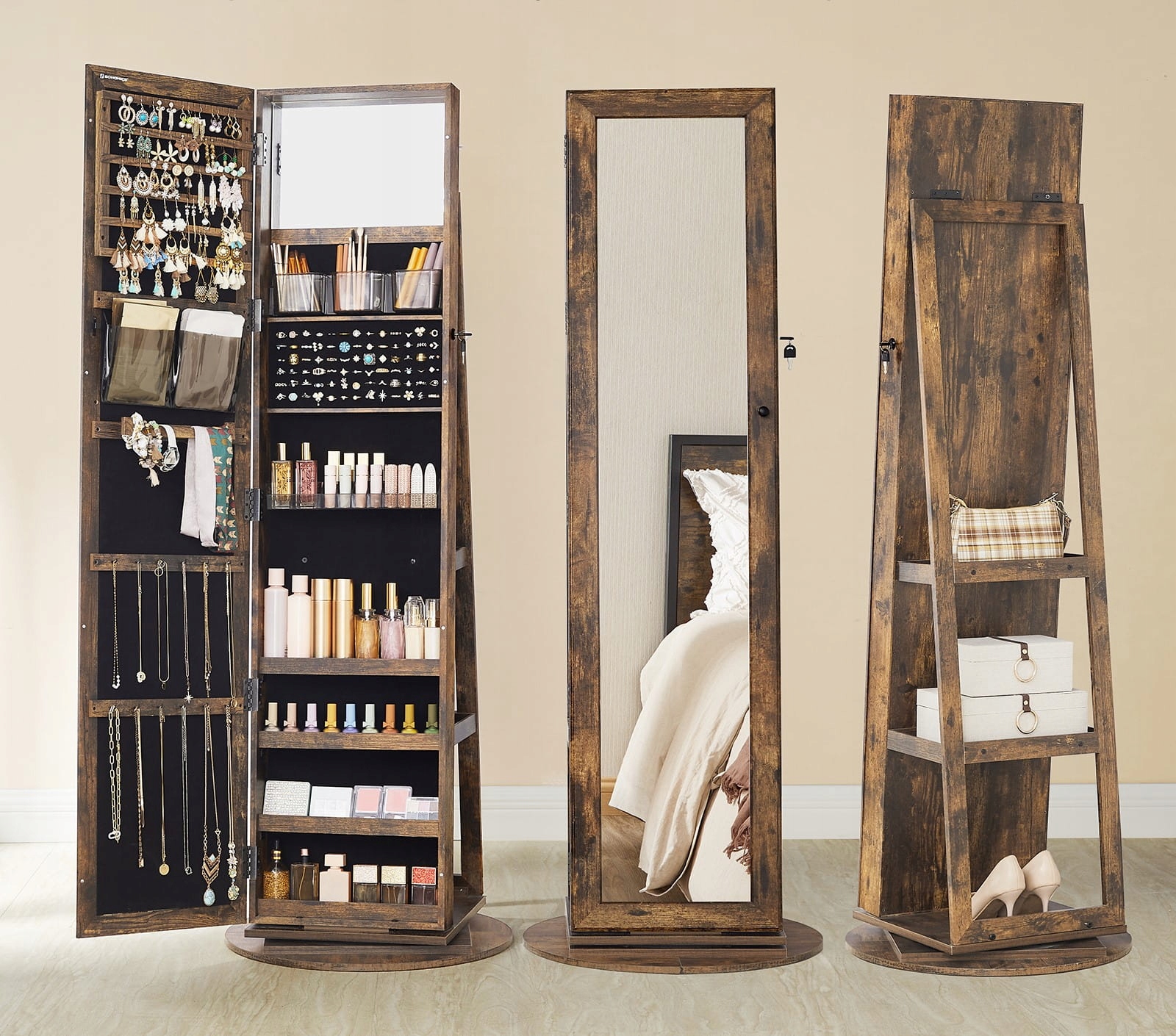 вращающийся ювелирный шкаф зеркало деревенская мебель цвета оттенки коричневого