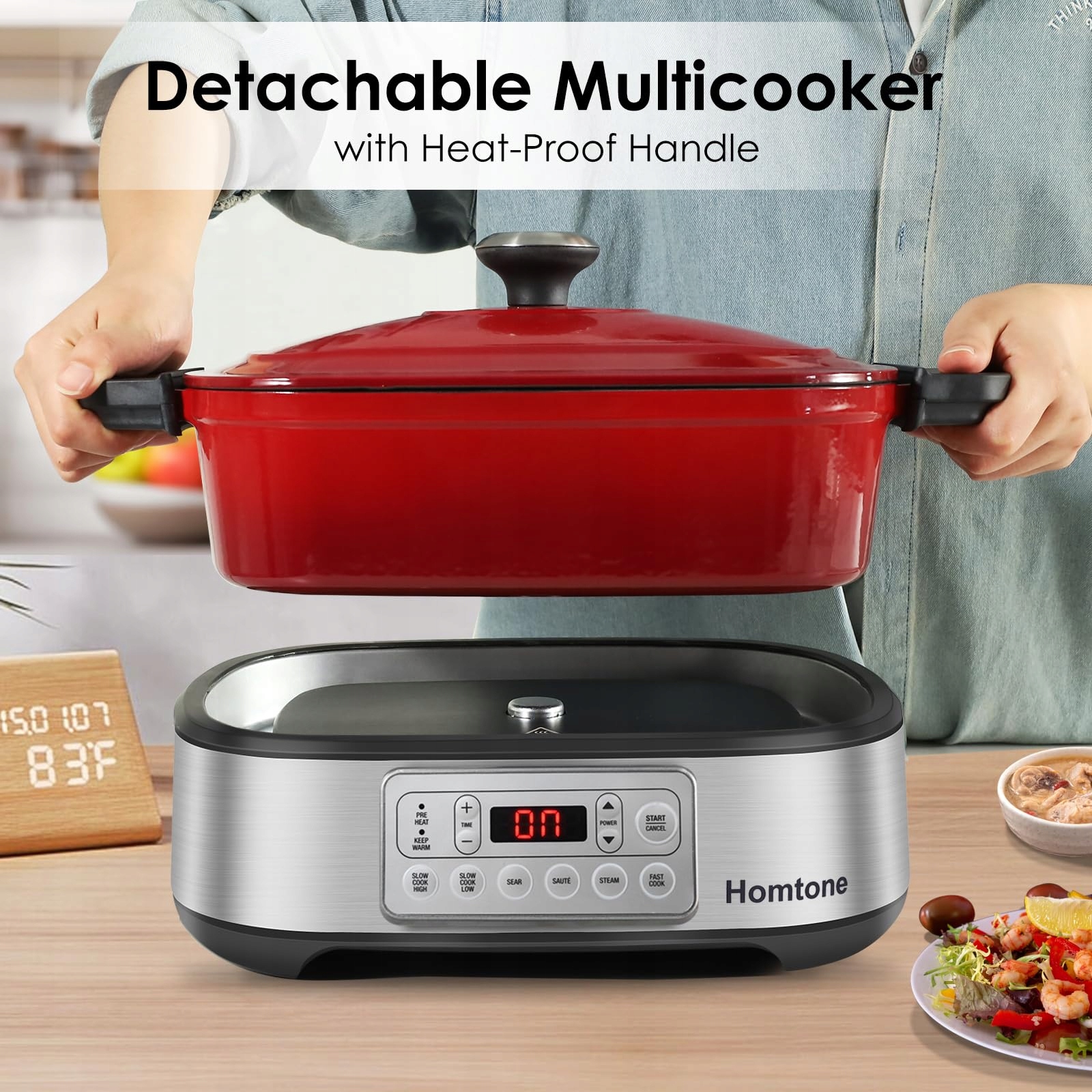 HOMTONE Wolnowar 6w1 5,5L Programowalny Multicooker Ceramika Czerwony — miniatura 3