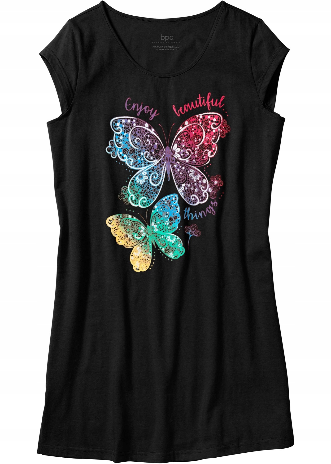 DA256 KOSZULA NOCNA DAMSKA Z BAWEŁNY Z NADRUKIEM BONPRIX 36/38 CZARNA