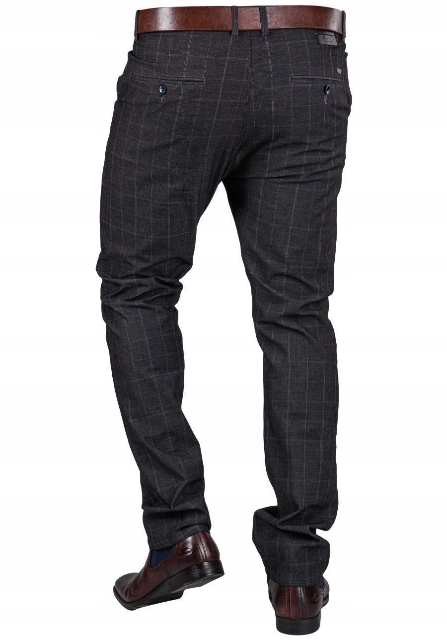 Eleganckie grafitowe CHINOSY PERTO w kratę r.32 Model chinos