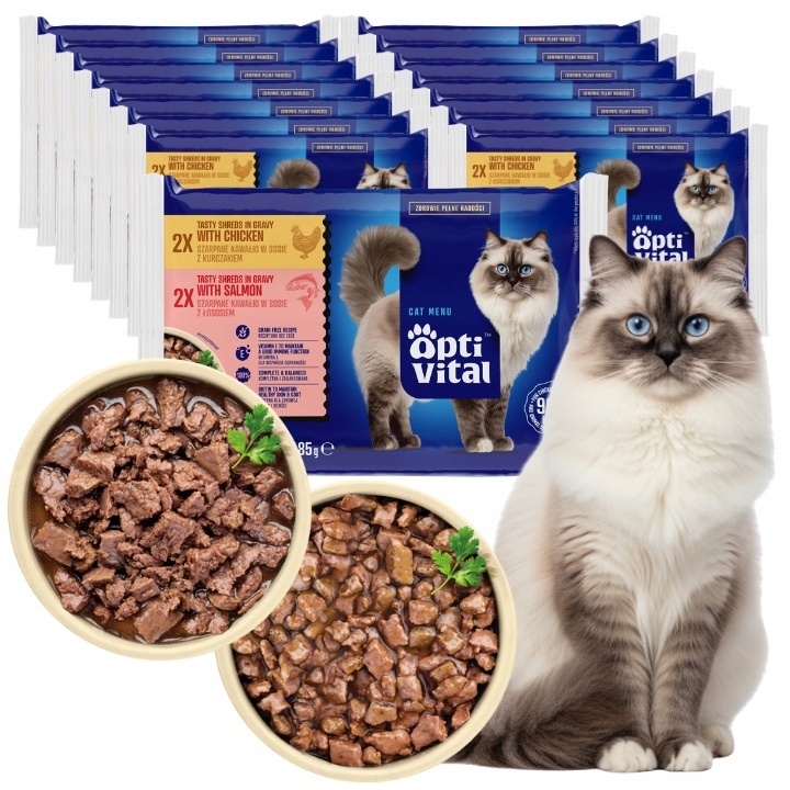 Levně Krmivo Mokré Pro Kočky Kousky V Omáčce Kuřecí Losos MIX Optivital 60X85 G