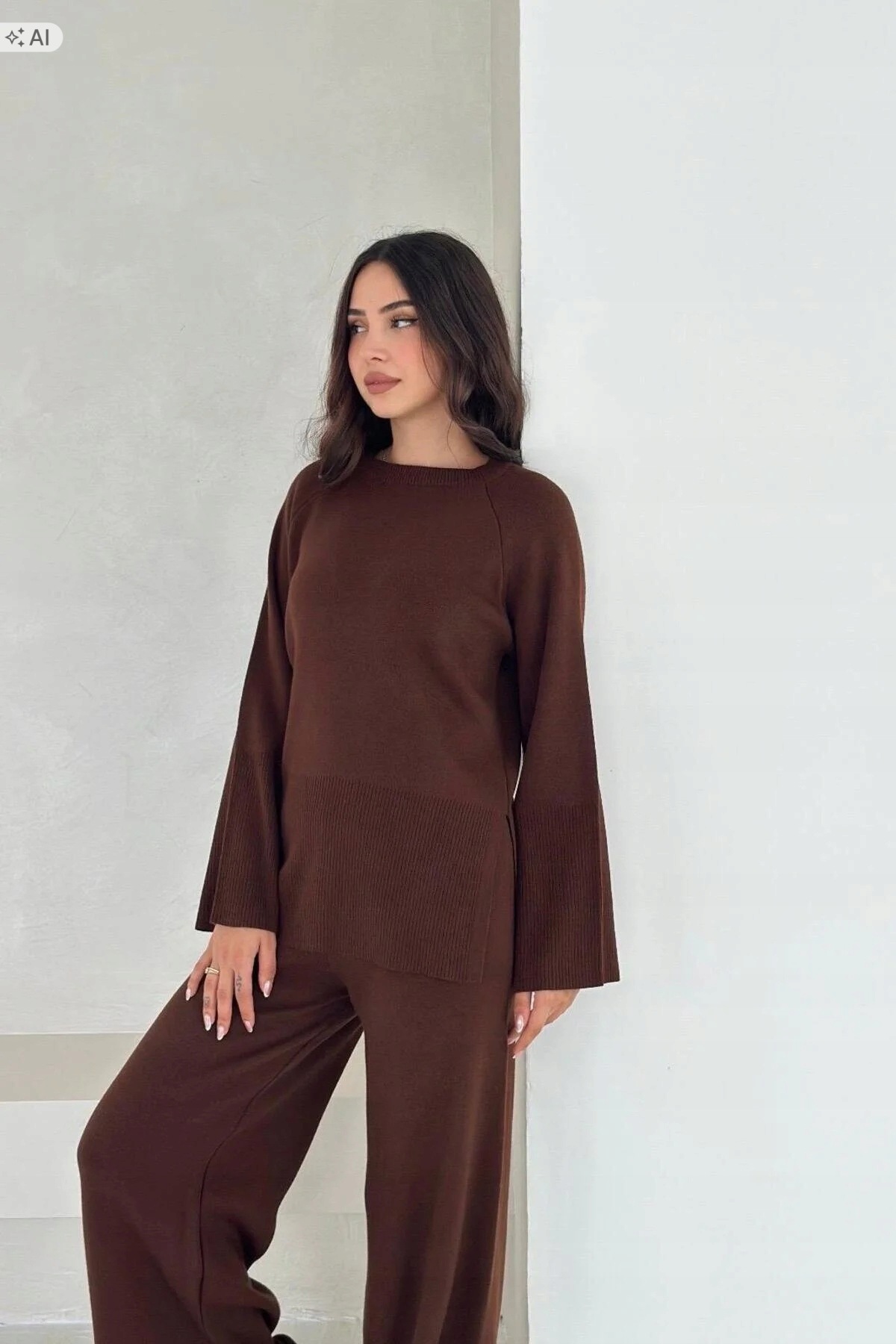 Hnědý Dámský Komplet Z Měkkého Úpletu Oversize S/m 5IA