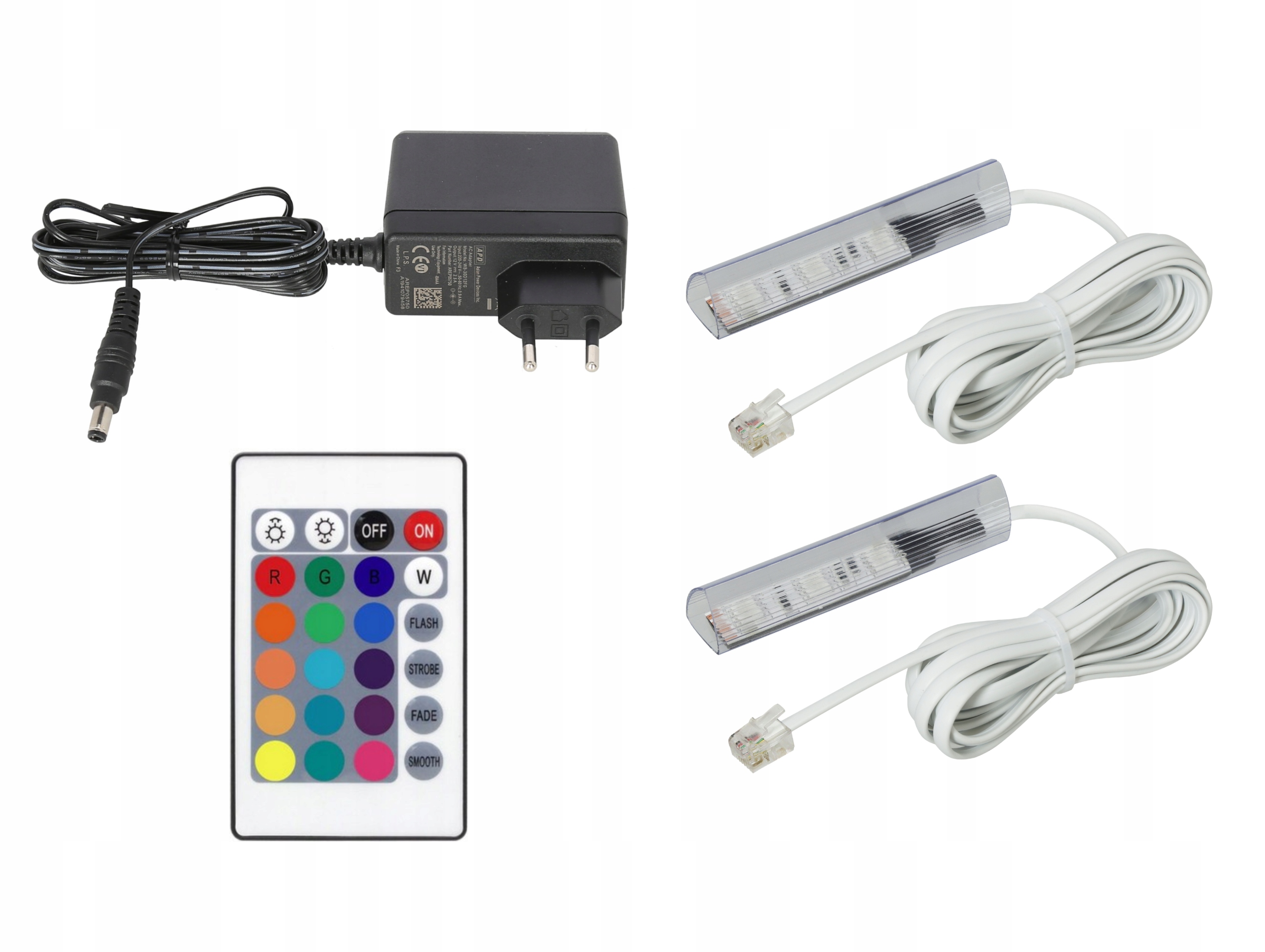 2x klipsy LED RGB do półek szyb klips KOMPLET Kabel Biały