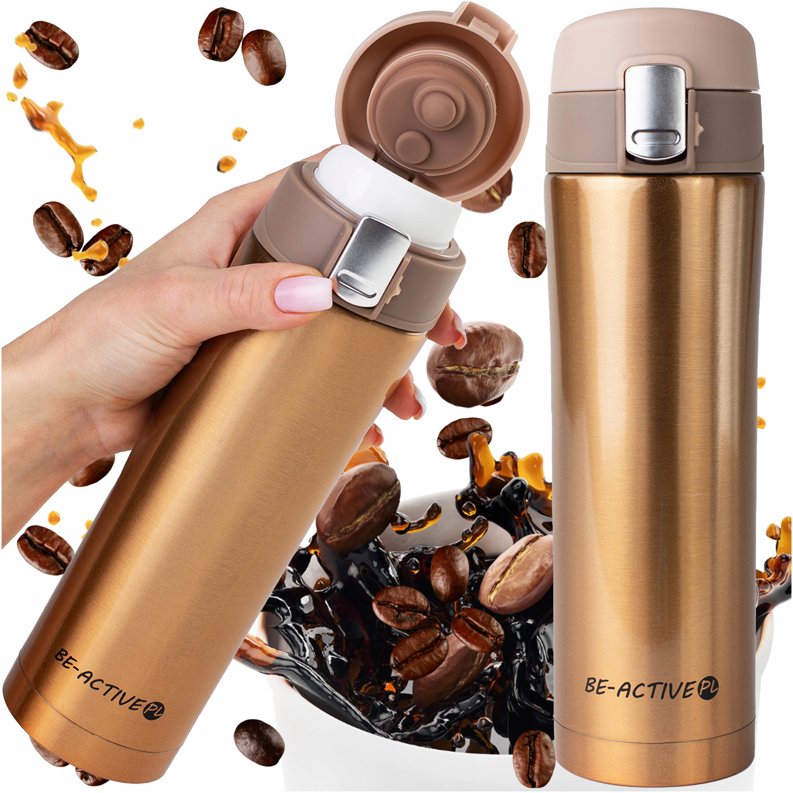Kubek termiczny złoty 500ml termos do samochodu z ustnikiem — 10
