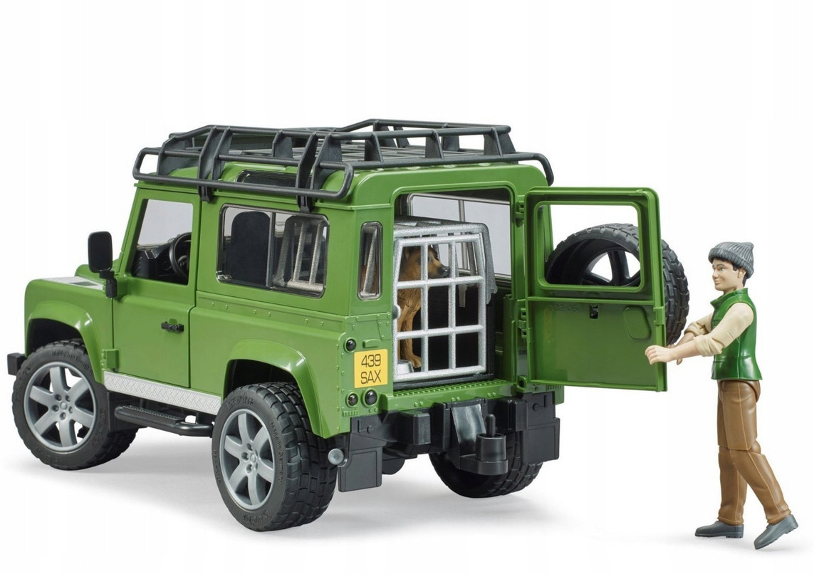 Samochód ZABAWKI Land Rover Defender z Figurką Model AUTKO LAND ROVER DEFENDER FIGURKA LEŚNIK I Z PSEM