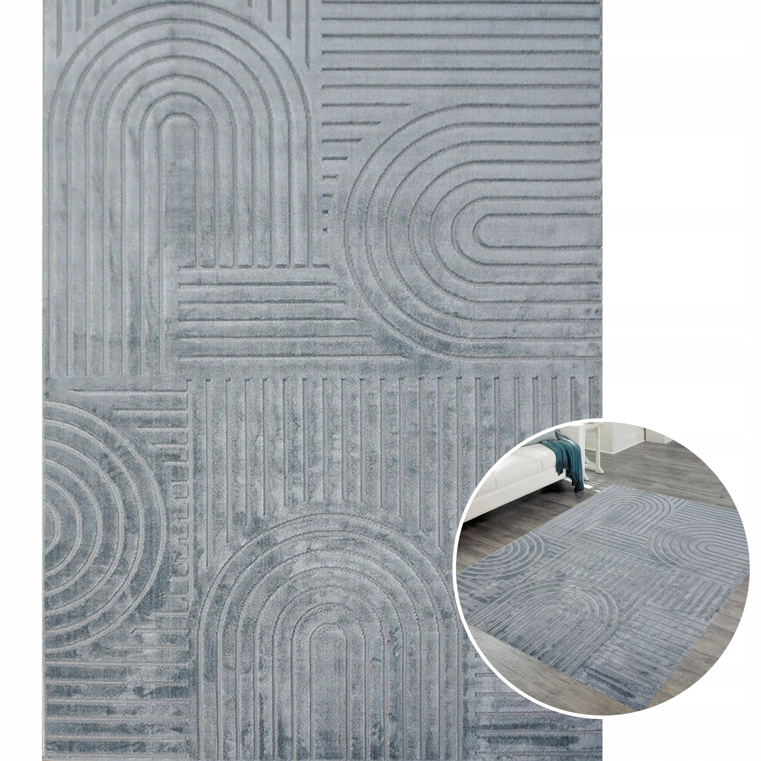 Miękki Modny Dywan Do Salonu Wzór Nowoczesny Niebieski 200x290