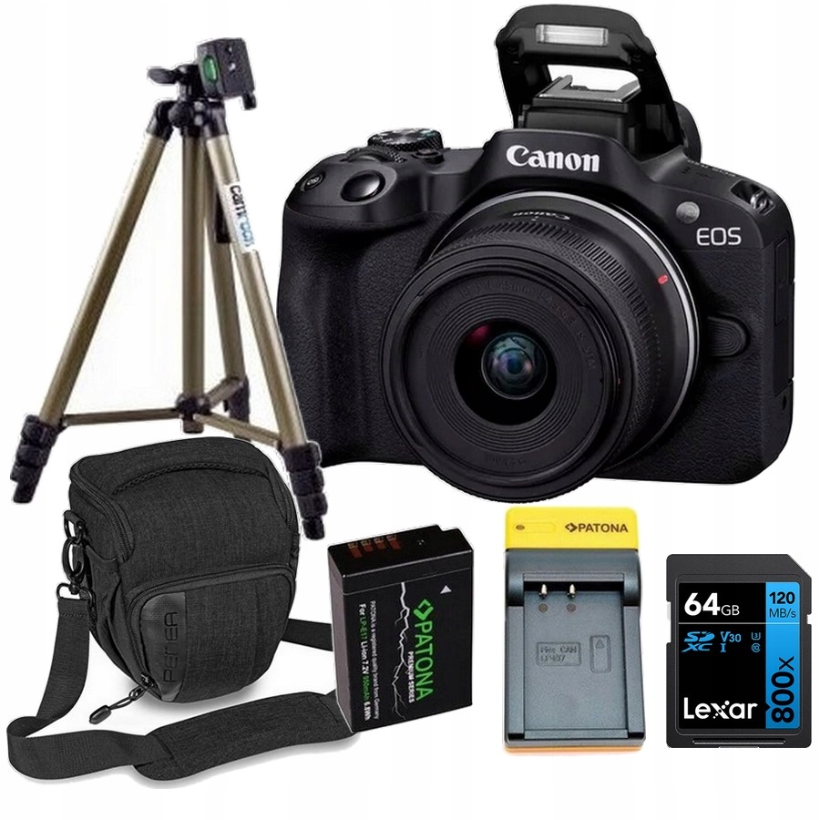 Fotoaparát Canon R50 Bk Rf-s 18-45 Is Stm karta Lexar 64GB Taška Peda M