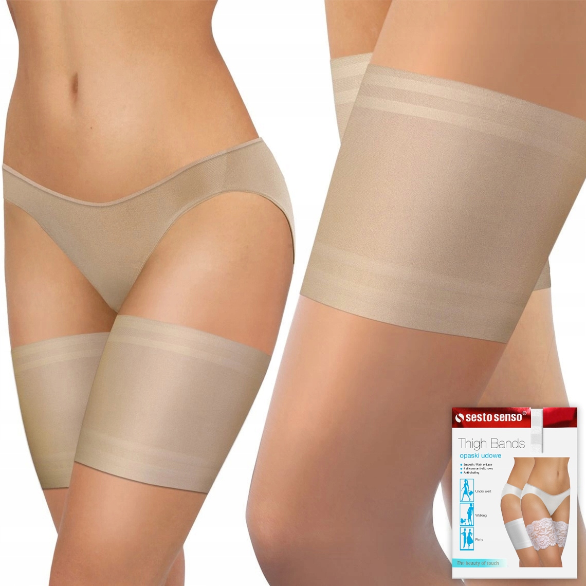 Sesto Senso Pásky Proti Oděrkám Na Stehna, hladké, se silikonem XL/70-75